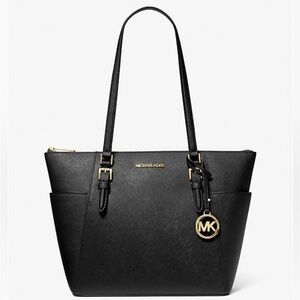 Charlotte Large Saffiano Leather Top-Zip Tote Bag